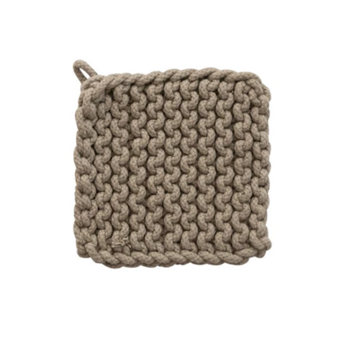 Dark Grey Cotton Crochet Pot Holder - 8"