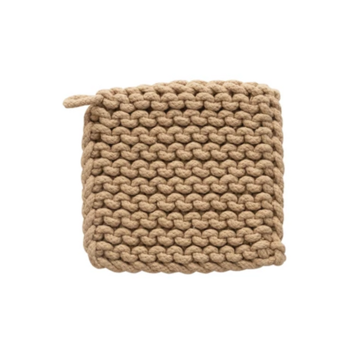 Tan Cotton Crochet Pot Holder  - 8"