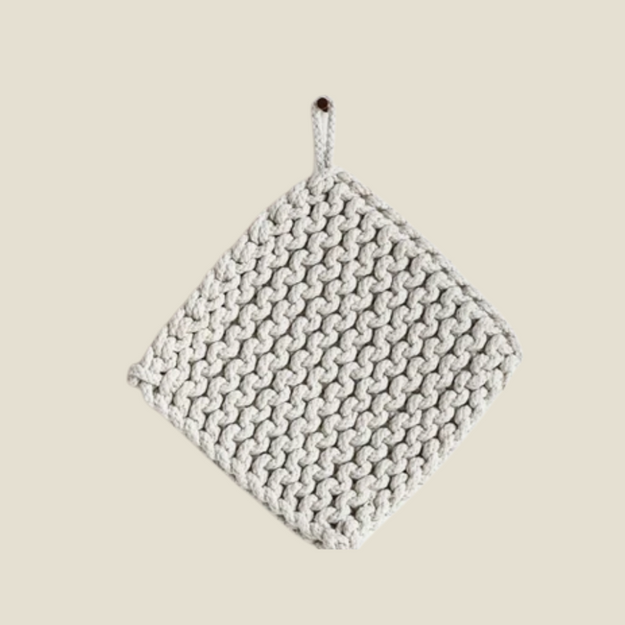 White Cotton Crocheted Pot Holder - 8"