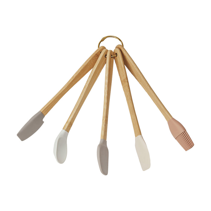Set of 5 Silicone and Beechwood Mini Utensils -  8.5"