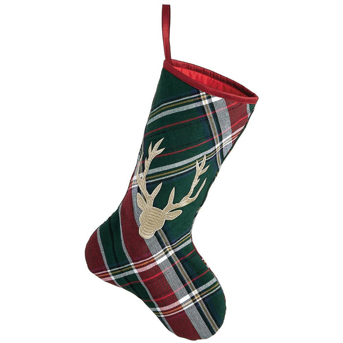 Plaid Stocking w/ Gold Reindeer