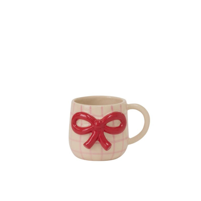 Pink Grid Bow Mug - 12 oz