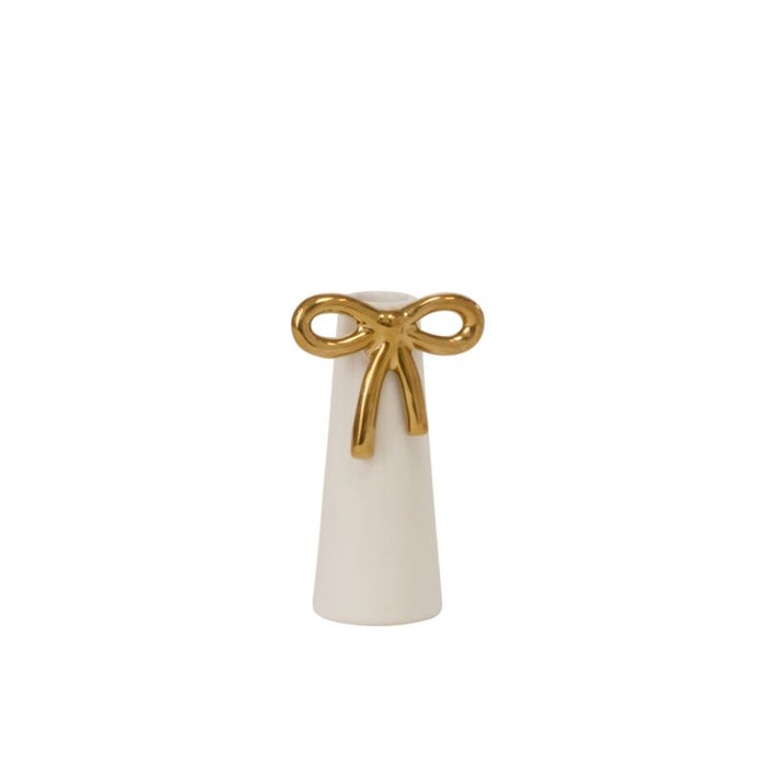 White & Gold Bow Coquette Budvase - 5.25"