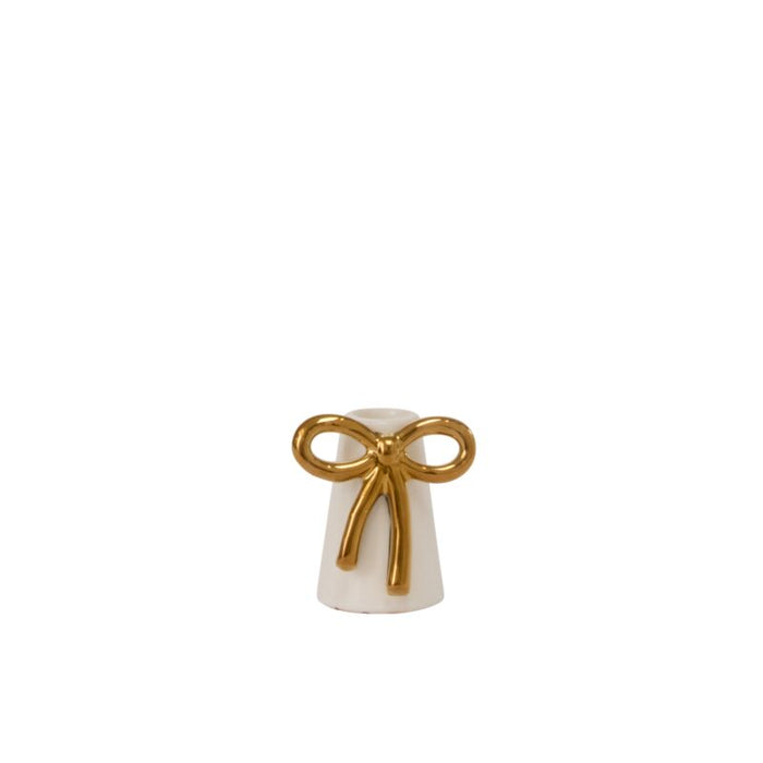 White & Gold Bow Coquette Taper Holder - 3"