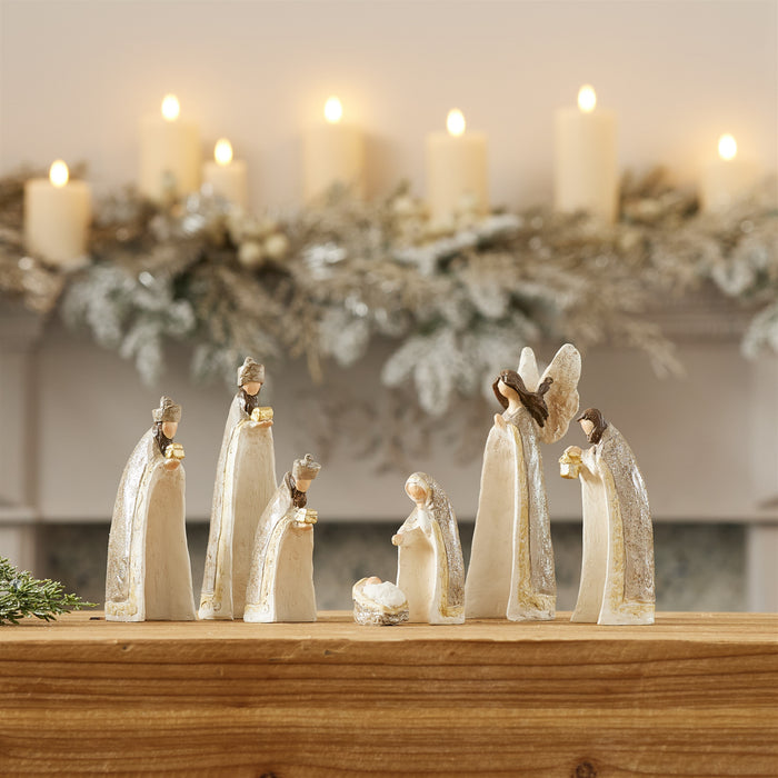 Resin Glittered Nativity Set - 6"