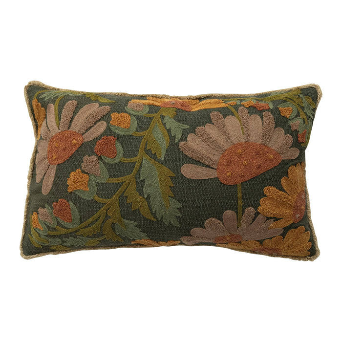 Cotton Slub Floral Embroidered Pillow - 24x14