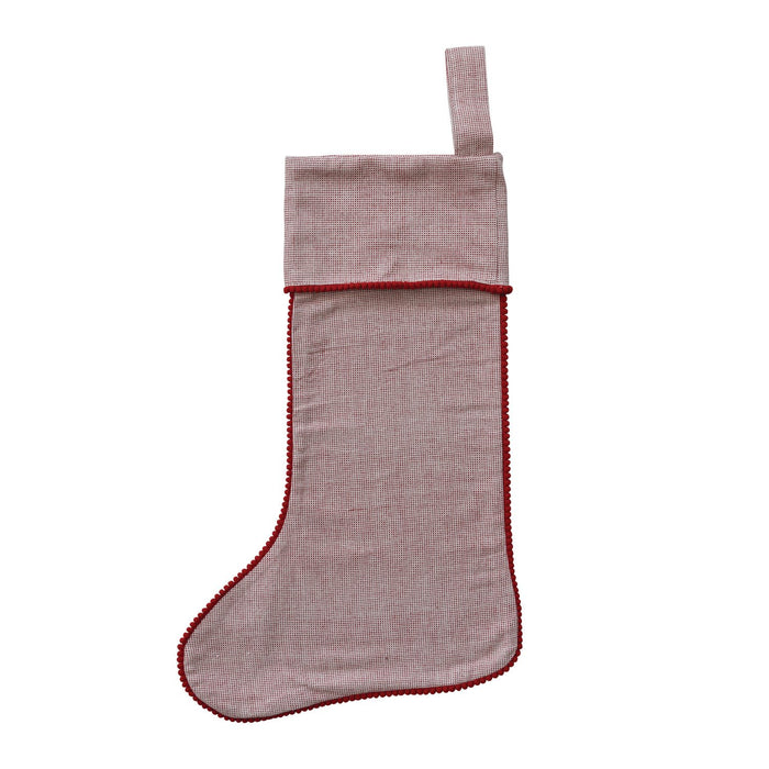 Woven Cotton Stocking w/ Red Pom Pom Trim - 20"