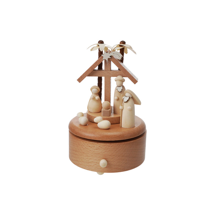 Wood Wind-Up Nativity Music Box