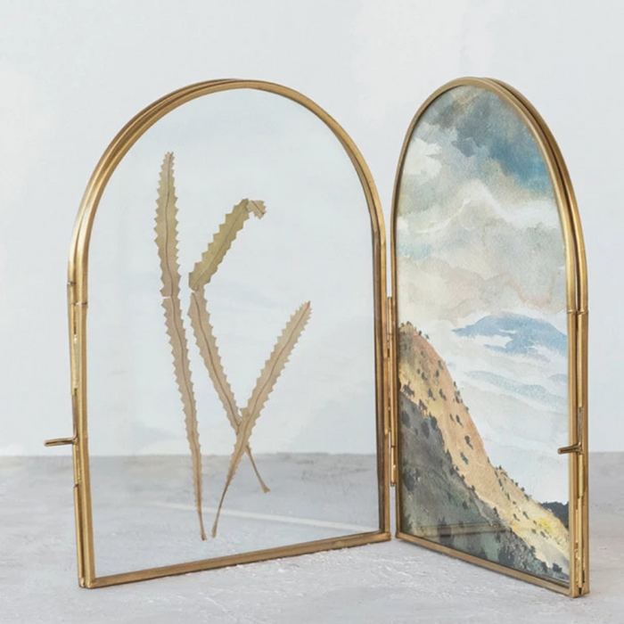 Brass Arched Double Photo Frame - 11.5"