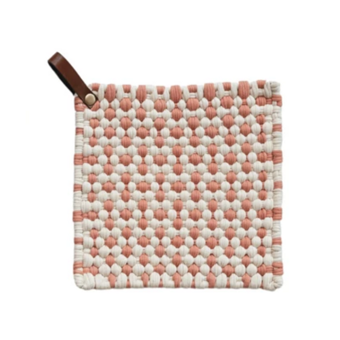 Coral Crochet Potholder w/ Leather Loop