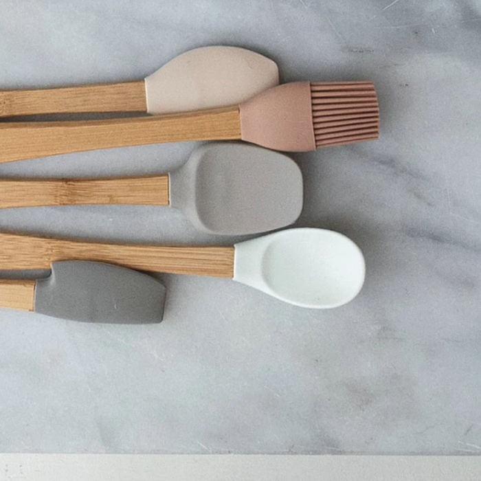 Set of 5 Silicone and Beechwood Mini Utensils -  8.5"
