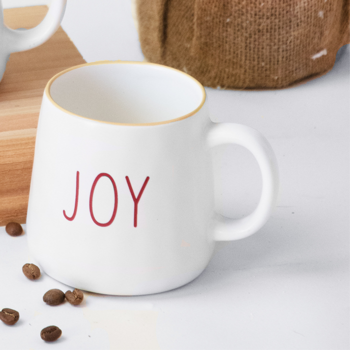 Ceramic White "Joy" Mug - 12 oz