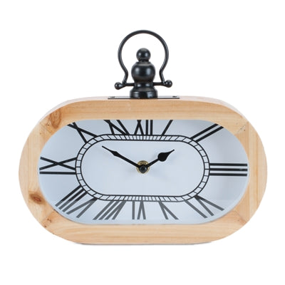 Oval Table Clock w/ Wood Frame - 8.5