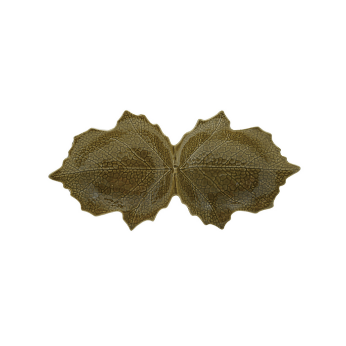 Ceramic Maple Leaf Double Bowl - 11.5"