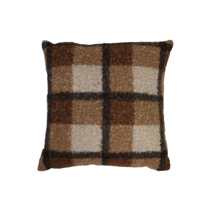 Brown Plaid Faux Sherpa Pillow - 18x18