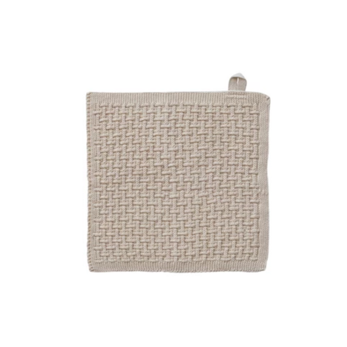 Cream Pink Knit Dishcloth - 10.5"