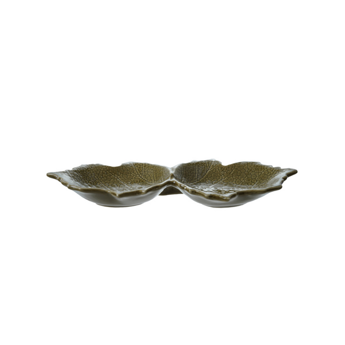 Ceramic Maple Leaf Double Bowl - 11.5"