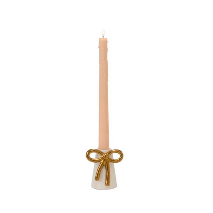 White & Gold Bow Coquette Taper Holder - 3"