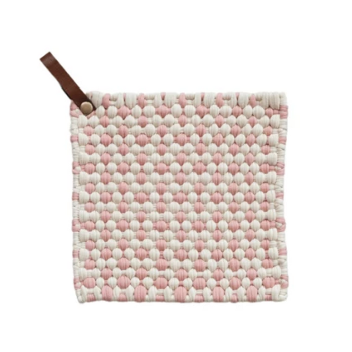 Pink Crochet Potholder w/ Leather Loop