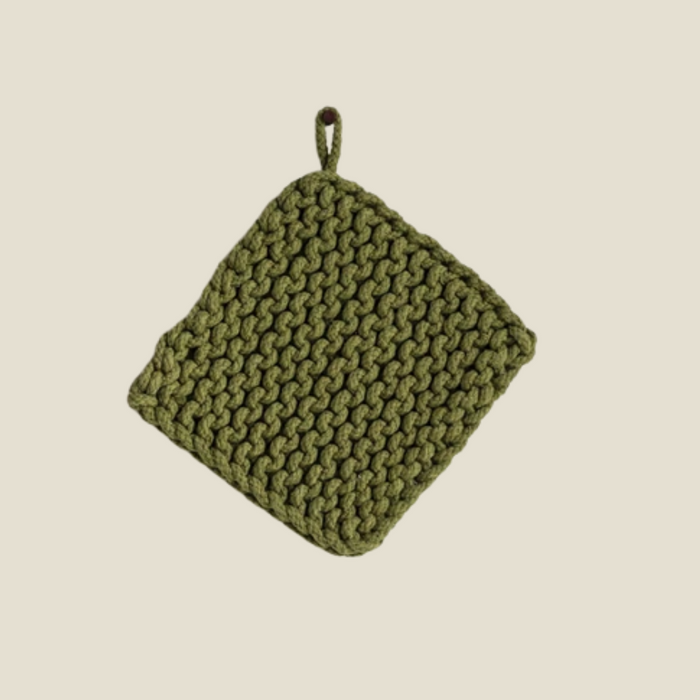 Olive Cotton Crocheted Pot Holder - 8x8